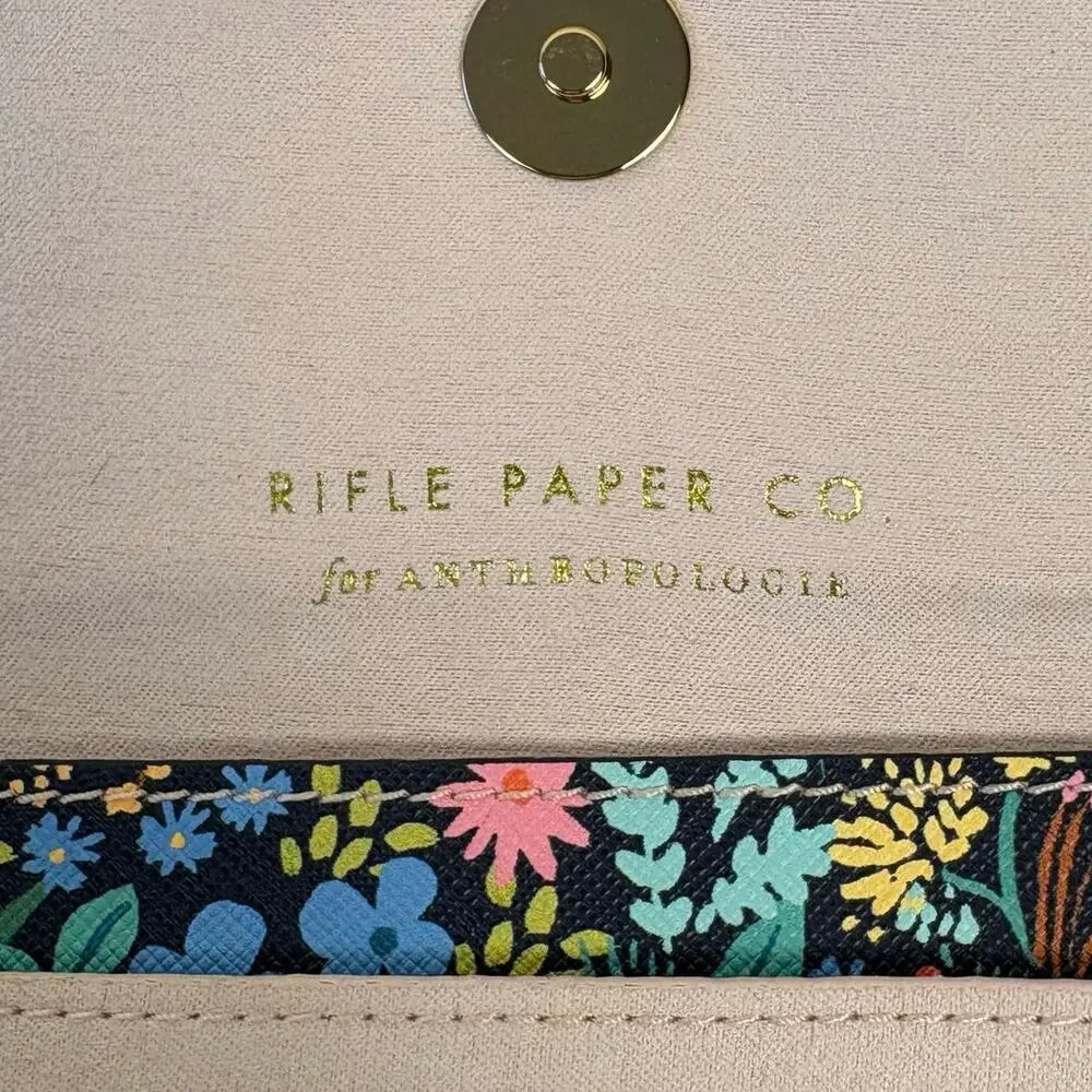 Rifle Paper Company for Anthropologie Wristlet Wallet Navy Blue Floral